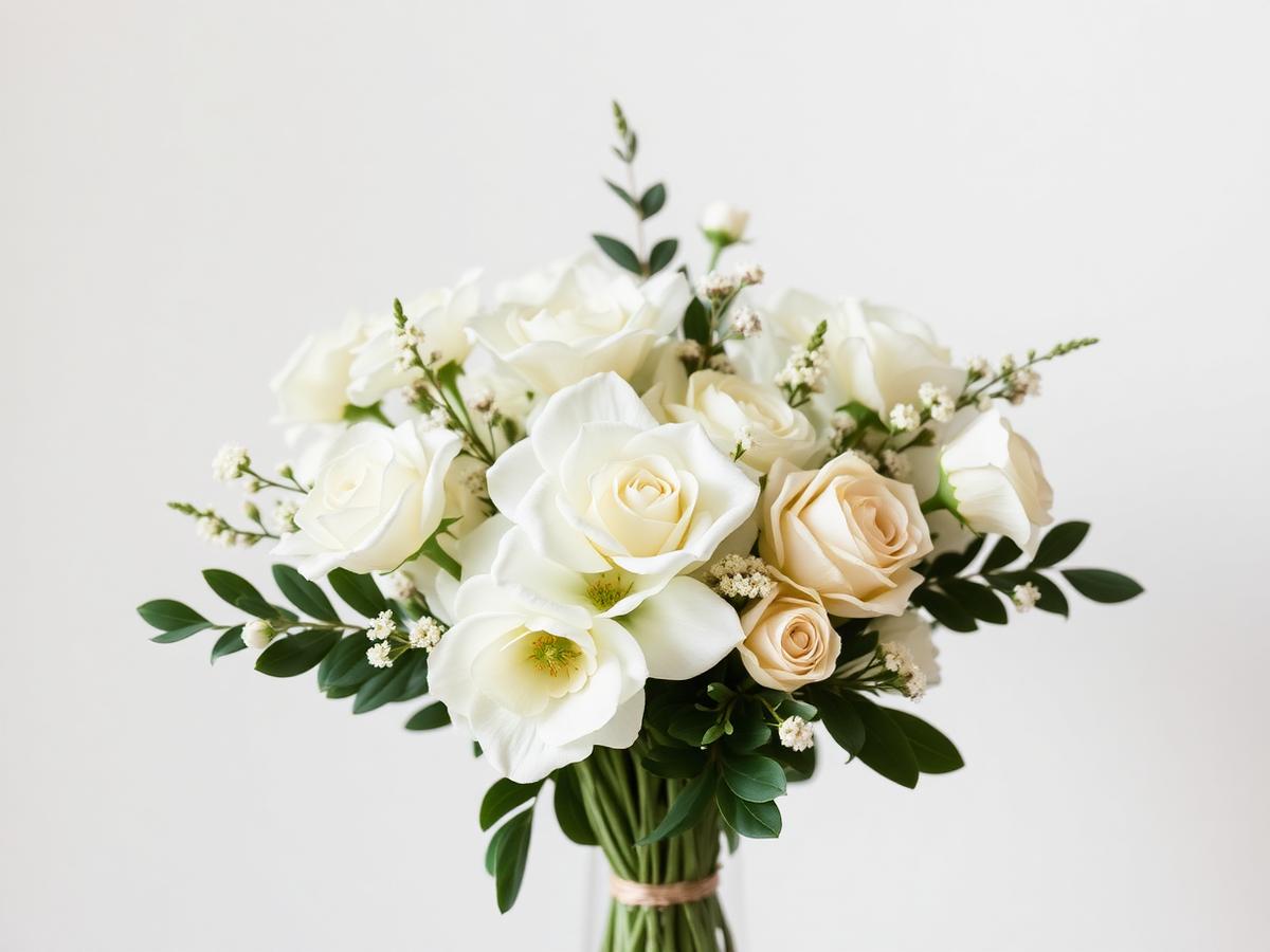 Bouquet de fleurs blanches et crème pour cérémonie